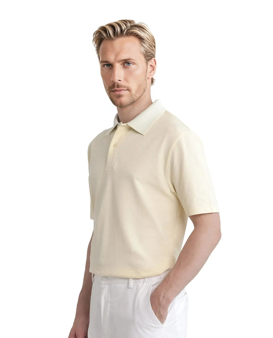 Rare Rabbit Men's Abit Light Yellow Cotton Blend Plain Regular Fit Half Sleeve Polo