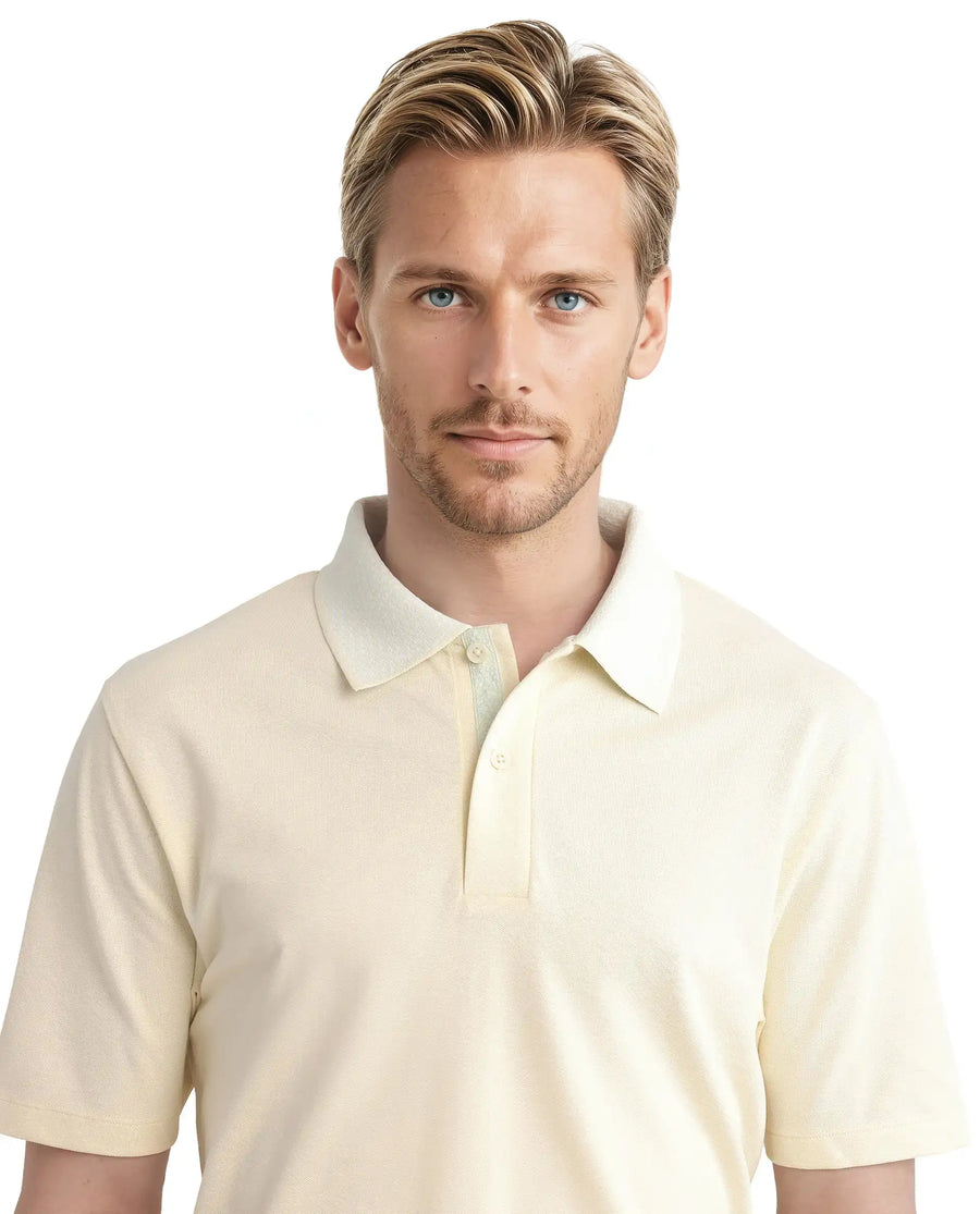Rare Rabbit Men's Abit Light Yellow Cotton Blend Plain Regular Fit Half Sleeve Polo
