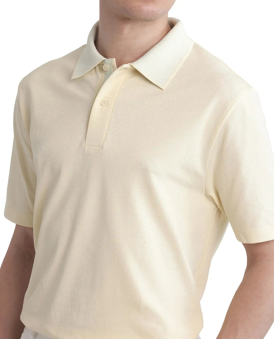 Rare Rabbit Men's Abit Light Yellow Cotton Blend Plain Regular Fit Half Sleeve Polo