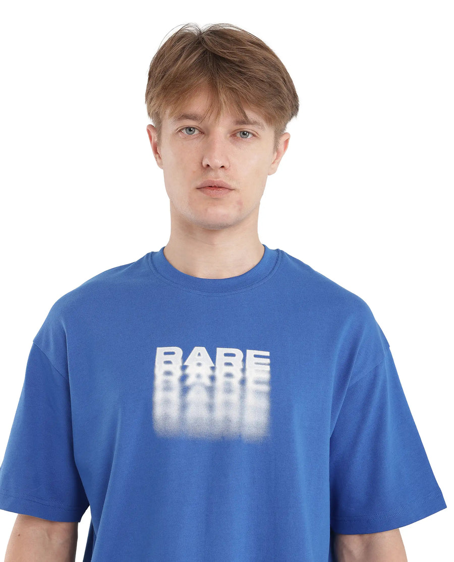 Rare Rabbit Men's Act Dark Blue Cotton Graphic Print Oversized Fit Half Sleeve Crew Neck T-Shirt