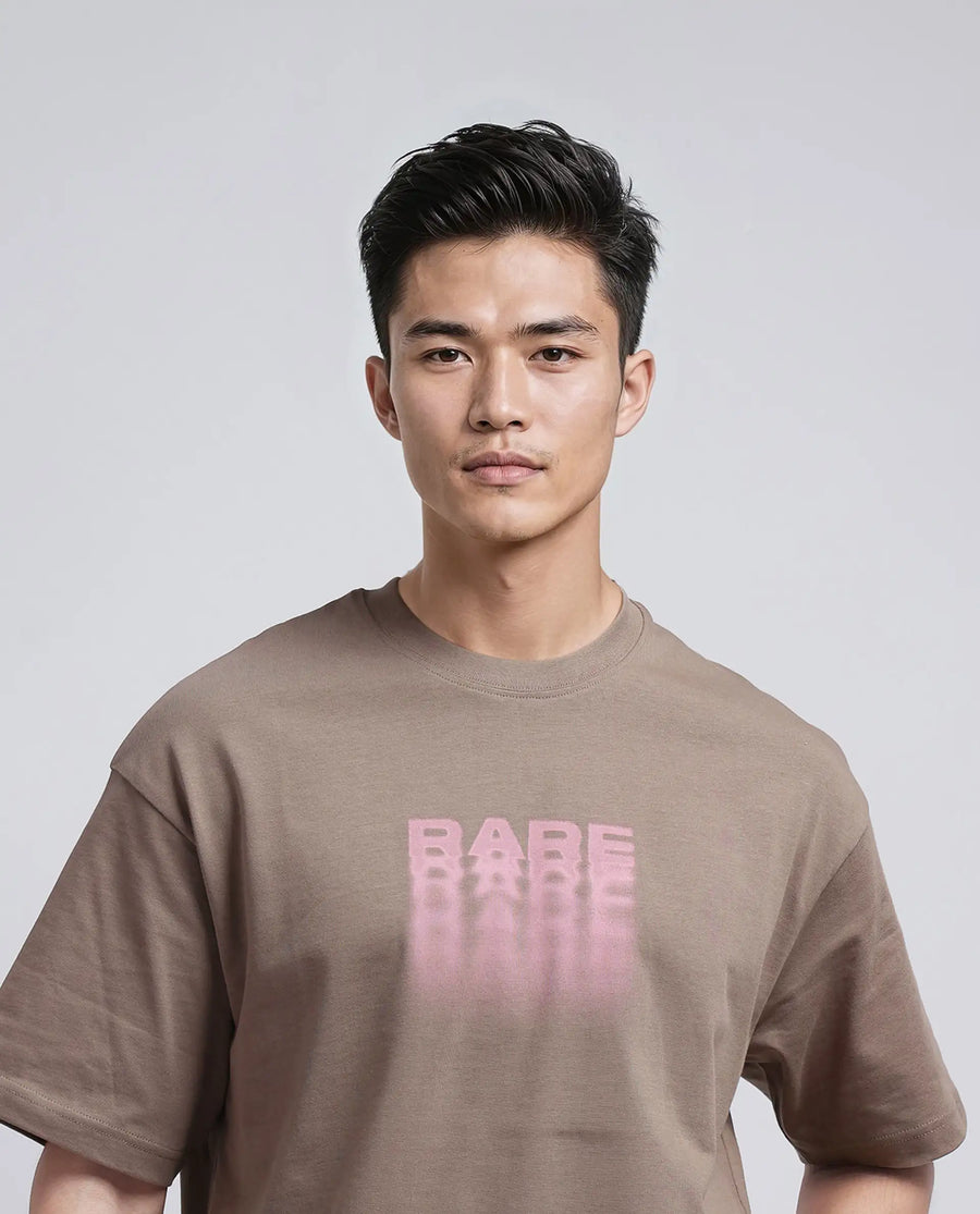 Rare Rabbit Men's Act Dusky Grey Cotton Graphic Print Oversized Fit Half Sleeve Crew Neck T-Shirt