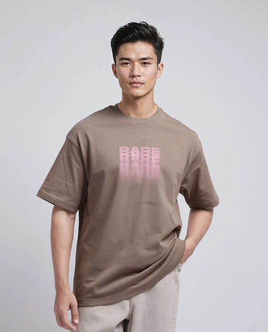 Rare Rabbit Men's Act Dusky Grey Cotton Graphic Print Oversized Fit Half Sleeve Crew Neck T-Shirt