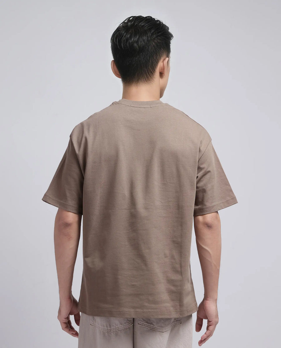 Rare Rabbit Men's Act Dusky Grey Cotton Graphic Print Oversized Fit Half Sleeve Crew Neck T-Shirt