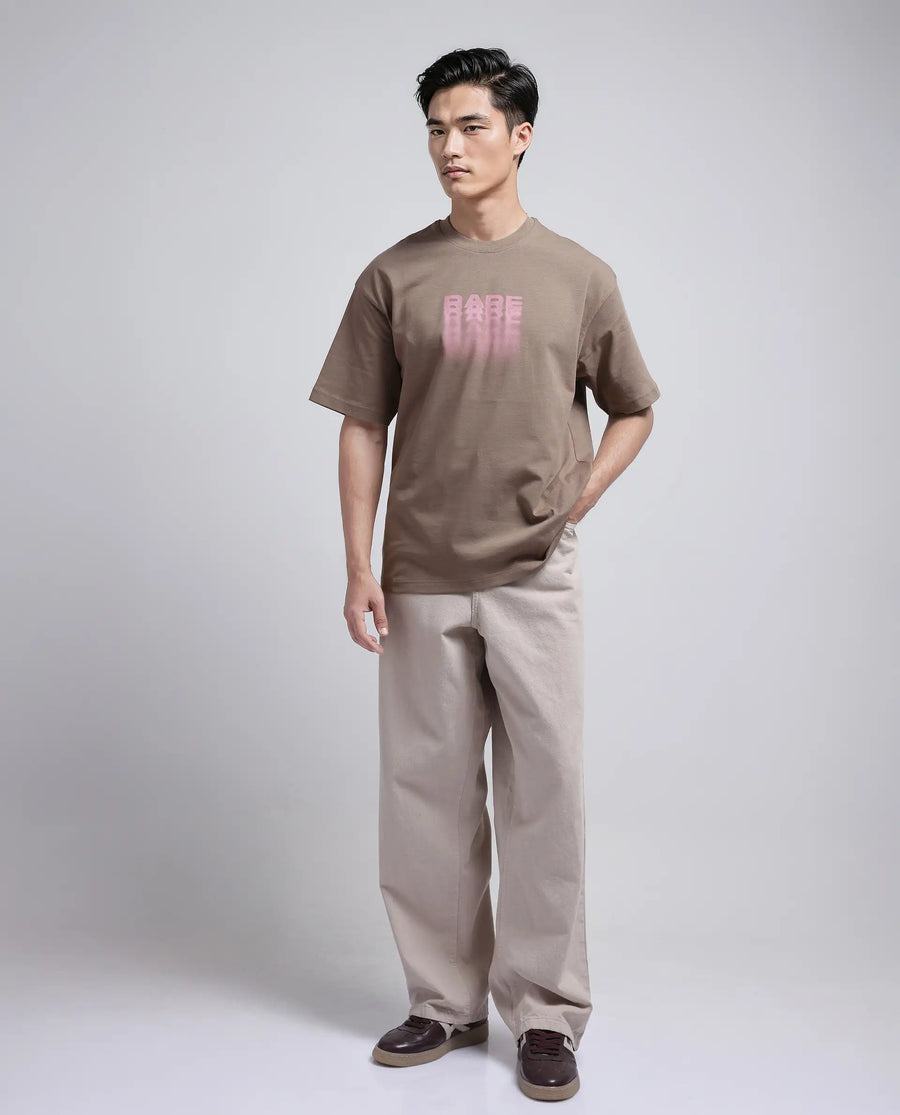 Rare Rabbit Men's Act Dusky Grey Cotton Graphic Print Oversized Fit Half Sleeve Crew Neck T-Shirt