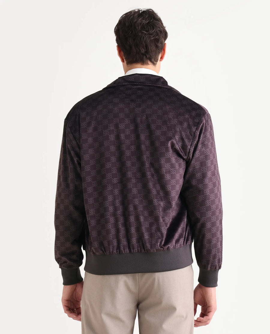 Rare Rabbit Men's Adiso-Dp Dark Brown Polyester Fabric High Neck Regular Fit Geometric Print Jacket
