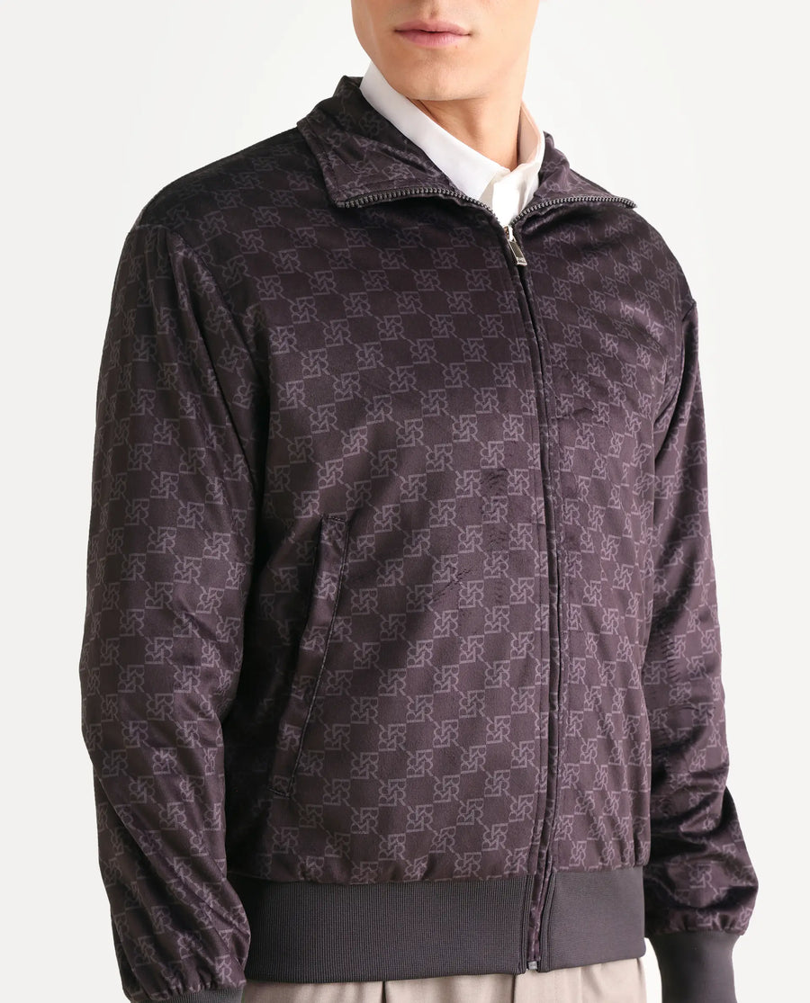 Rare Rabbit Men's Adiso-Dp Dark Brown Polyester Fabric High Neck Regular Fit Geometric Print Jacket
