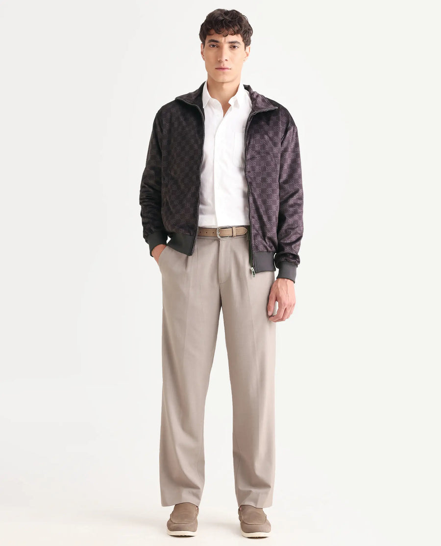 Rare Rabbit Men's Adiso-Dp Dark Brown Polyester Fabric High Neck Regular Fit Geometric Print Jacket