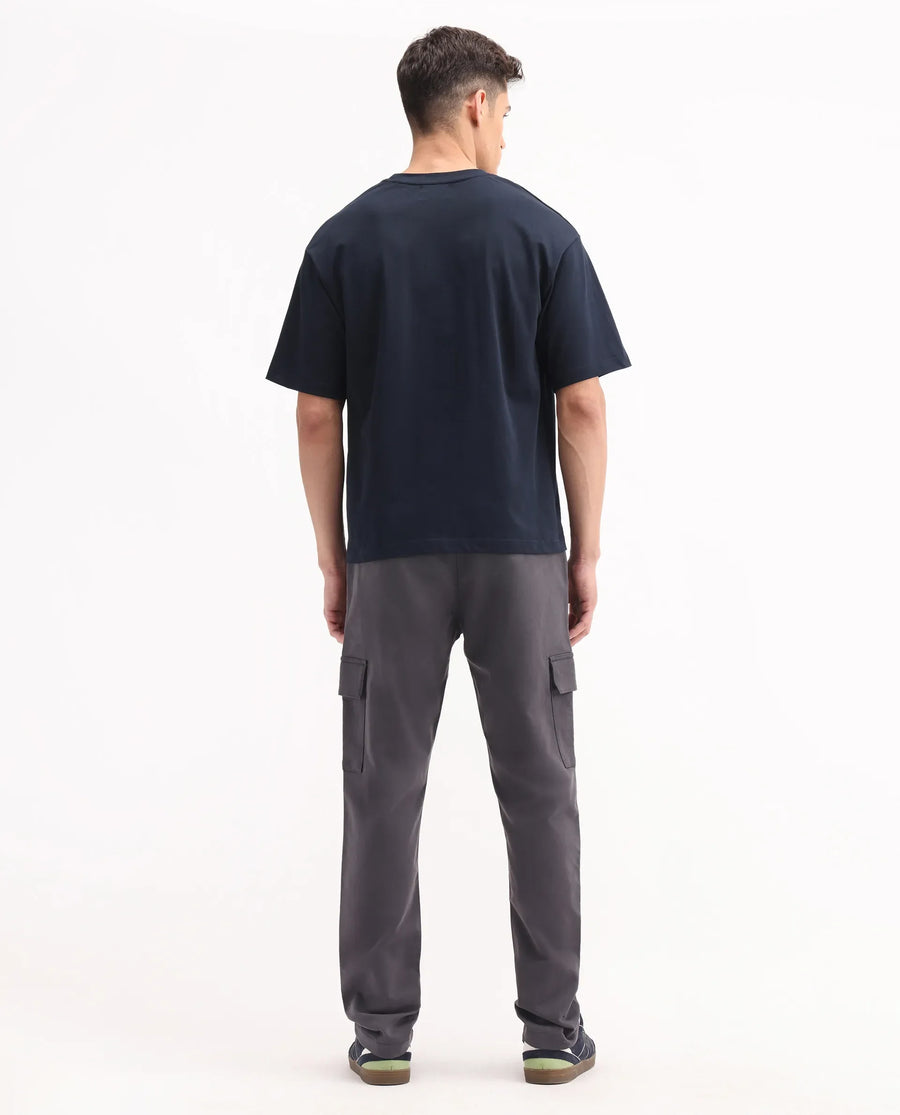 Rare Rabbit Men's Aero Dark Grey Cotton Blend Plain Relaxed Fit Trouser