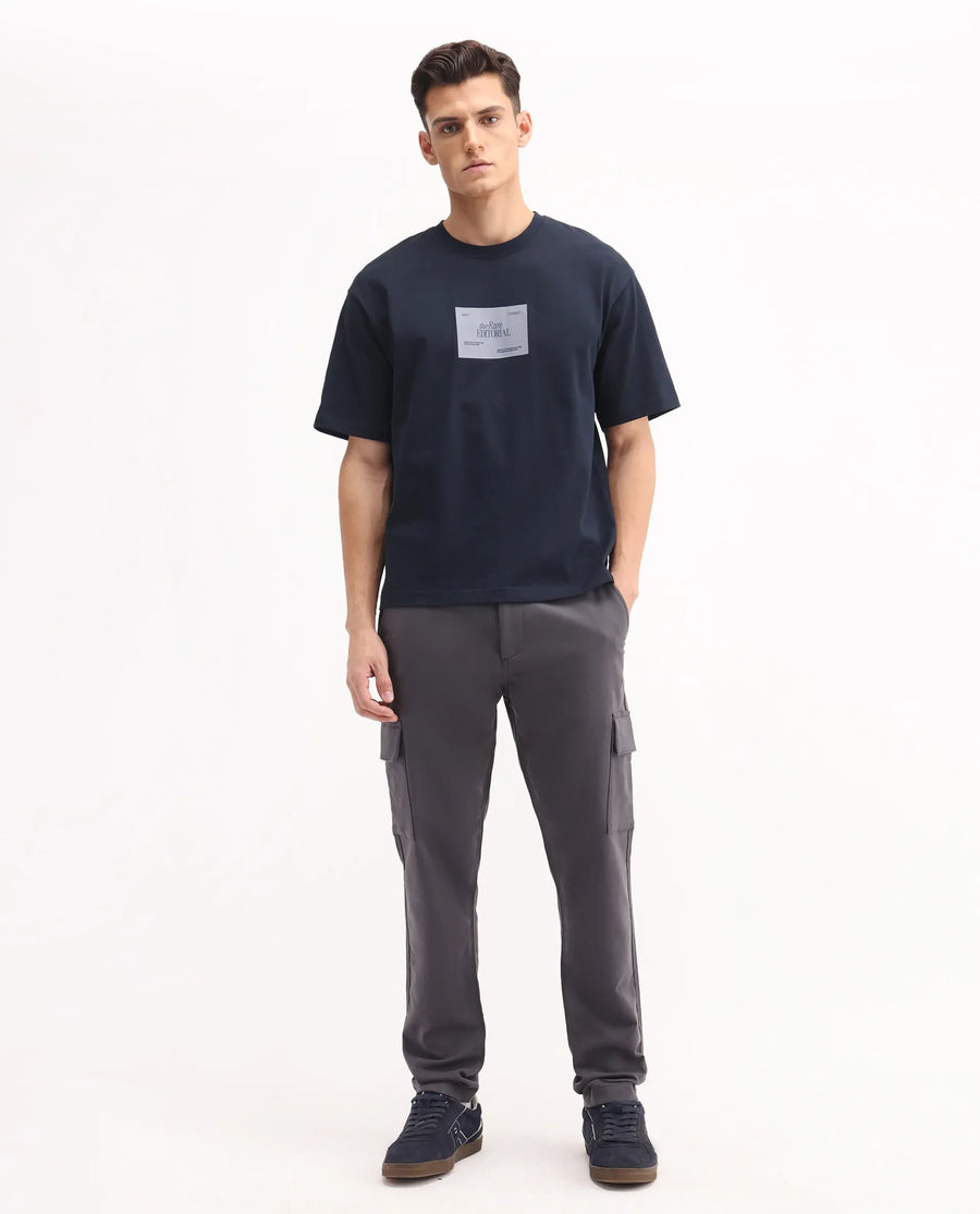 Rare Rabbit Men's Aero Dark Grey Cotton Blend Plain Relaxed Fit Trouser