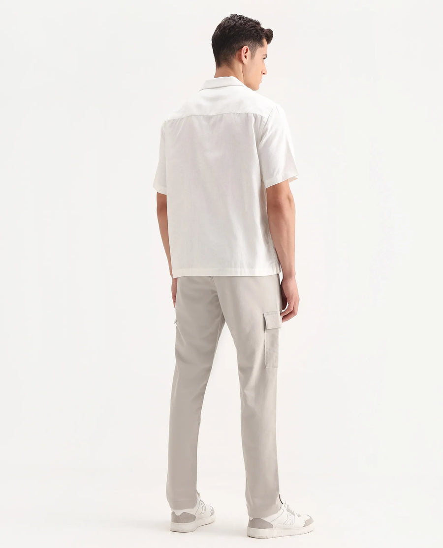 Rare Rabbit Men's Aero Light Grey Cotton Blend Plain Relaxed Fit Trouser