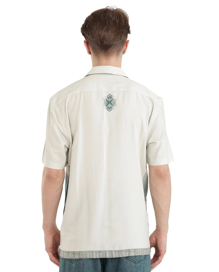 Rare Rabbit Men's Aeron Pastel Green Cotton Printed Boxy Fit Half Sleeve Cuban Collar Shirt