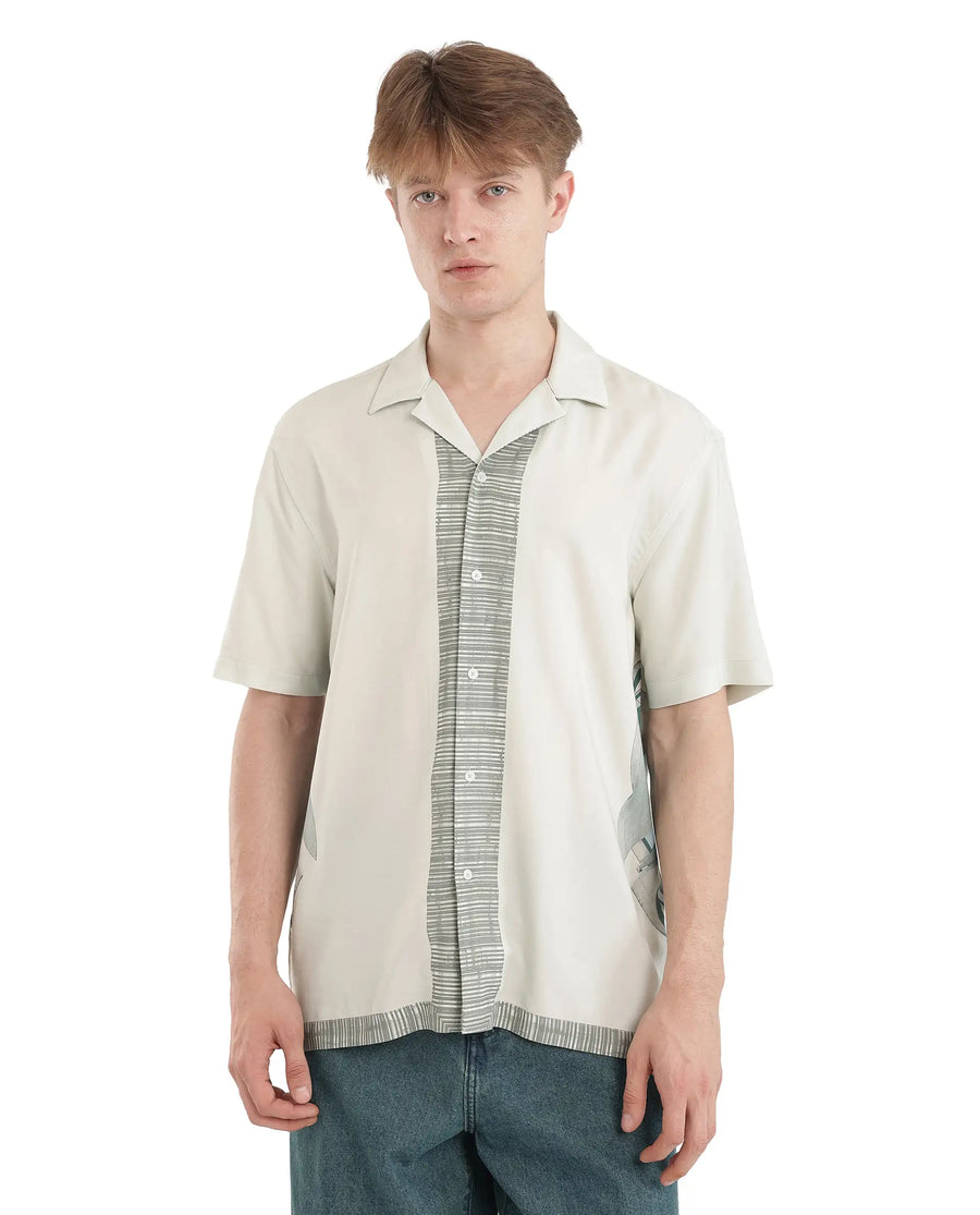 Rare Rabbit Men's Aeron Pastel Green Cotton Printed Boxy Fit Half Sleeve Cuban Collar Shirt