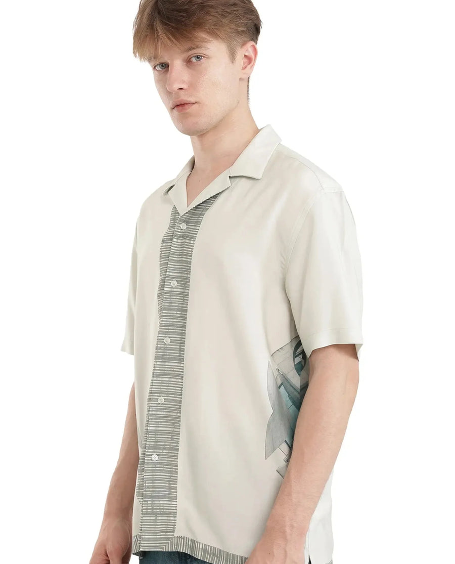 Rare Rabbit Men's Aeron Pastel Green Cotton Printed Boxy Fit Half Sleeve Cuban Collar Shirt