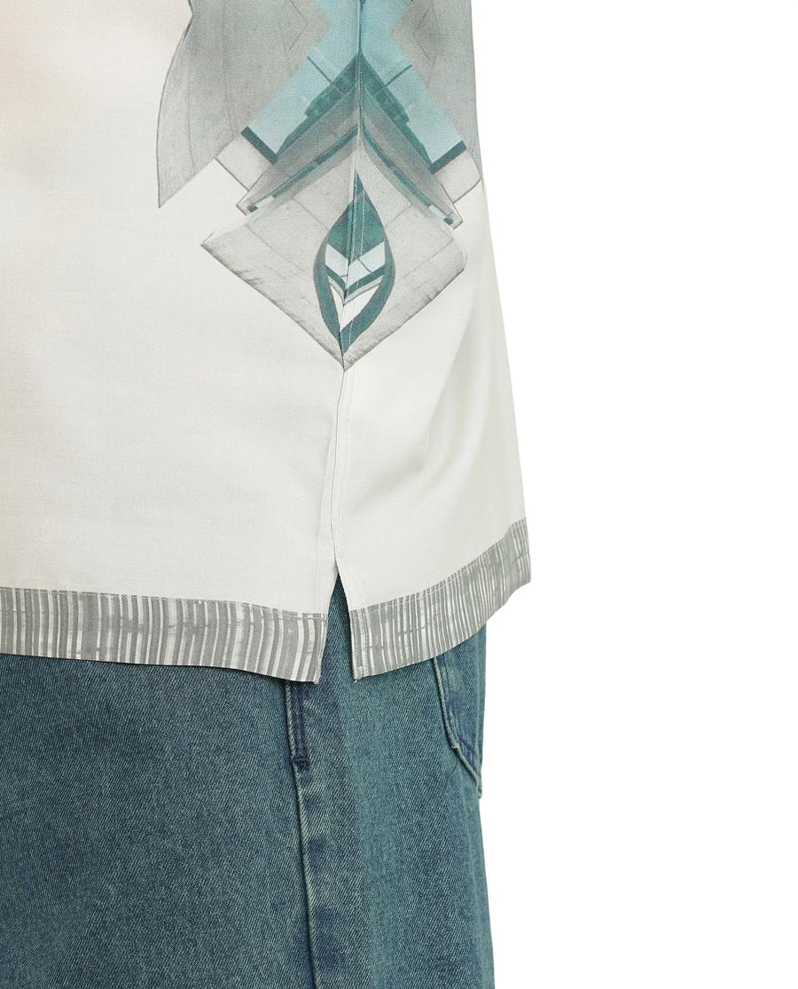 Rare Rabbit Men's Aeron Pastel Green Cotton Printed Boxy Fit Half Sleeve Cuban Collar Shirt
