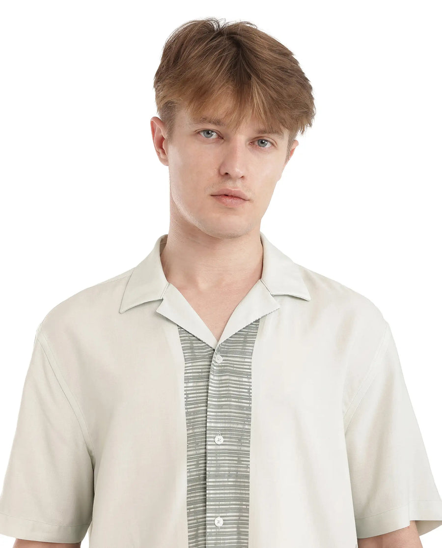 Rare Rabbit Men's Aeron Pastel Green Cotton Printed Boxy Fit Half Sleeve Cuban Collar Shirt