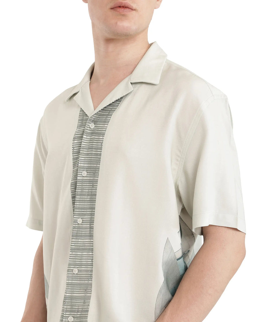 Rare Rabbit Men's Aeron Pastel Green Cotton Printed Boxy Fit Half Sleeve Cuban Collar Shirt
