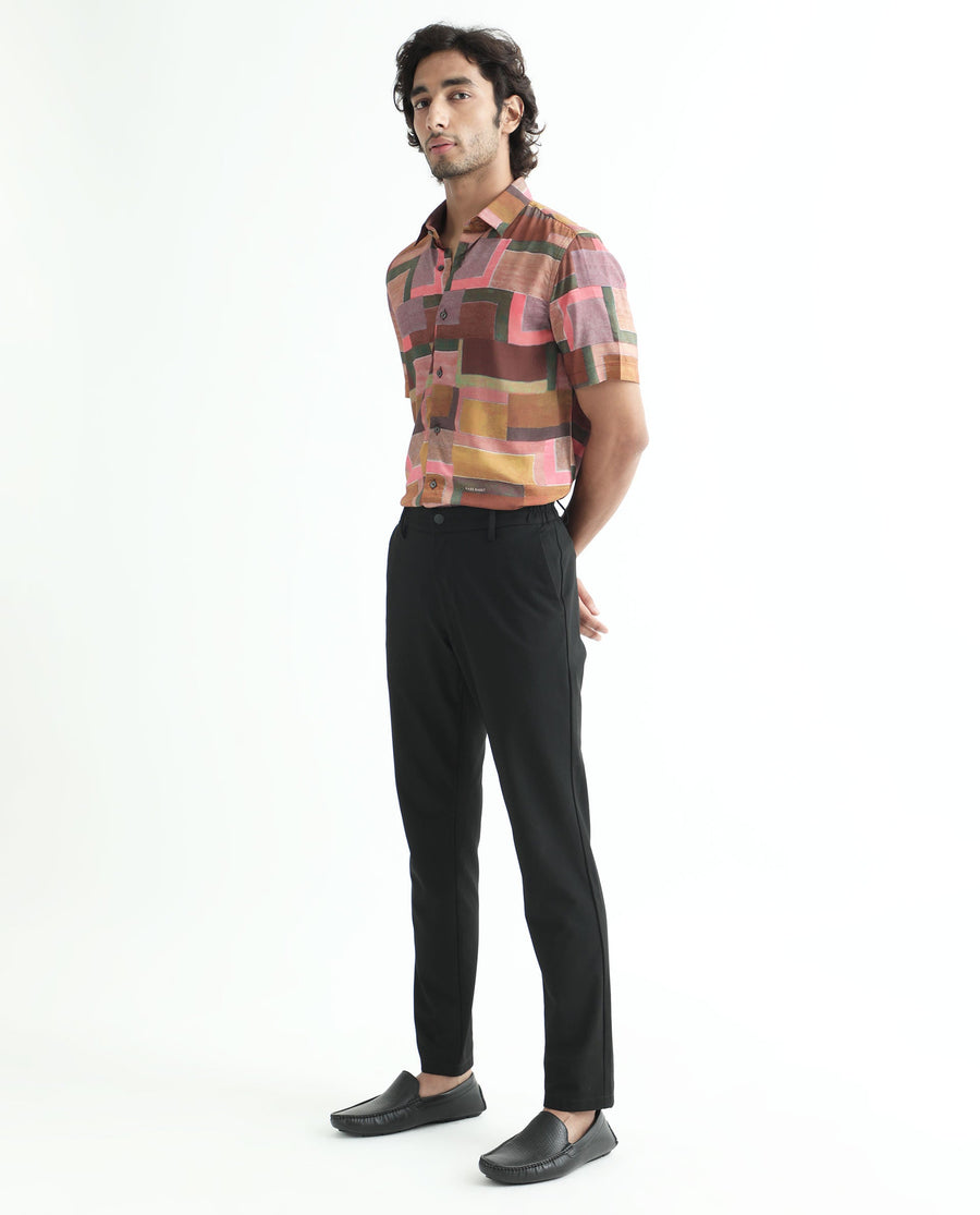 Rare Rabbit Men's Aether Mustard Viscose Abstract Print Regular Fit Half Sleeve Collared Shirt