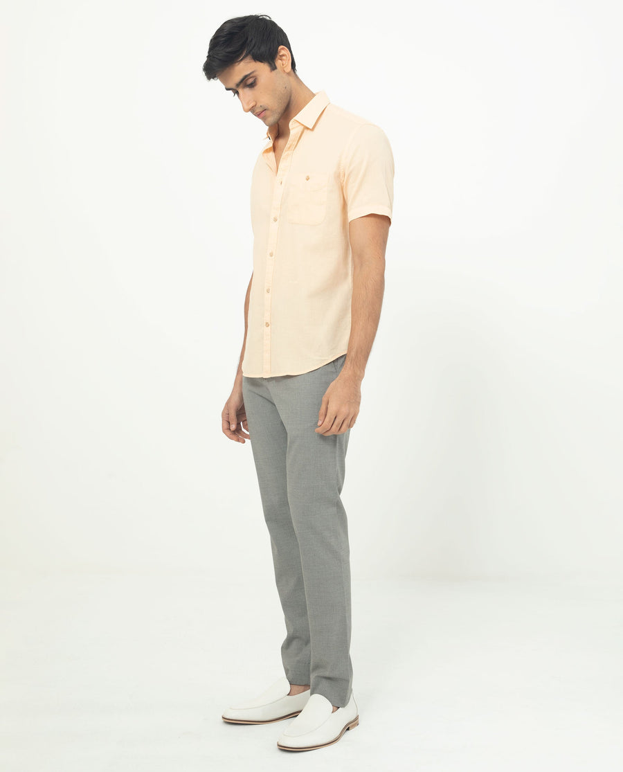 Rare Rabbit Men's Affle Peach Cotton Plain Tailored Fit Half Sleeve Collared Shirt