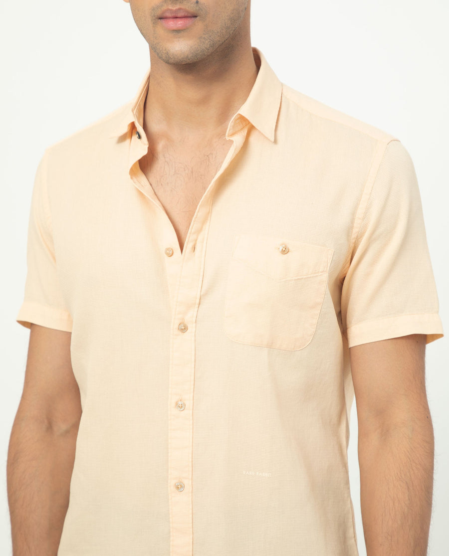 Rare Rabbit Men's Affle Peach Cotton Plain Tailored Fit Half Sleeve Collared Shirt