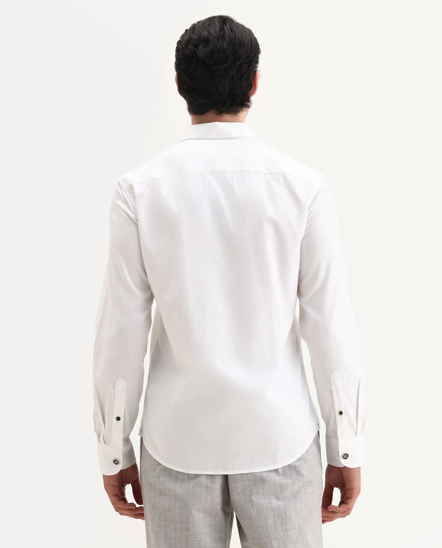 Rare Rabbit Men's Aida White Cotton Fabric Collared Neck Regular Fit Textured Shirt