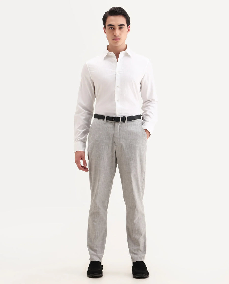 Rare Rabbit Men's Aida White Cotton Fabric Collared Neck Regular Fit Textured Shirt