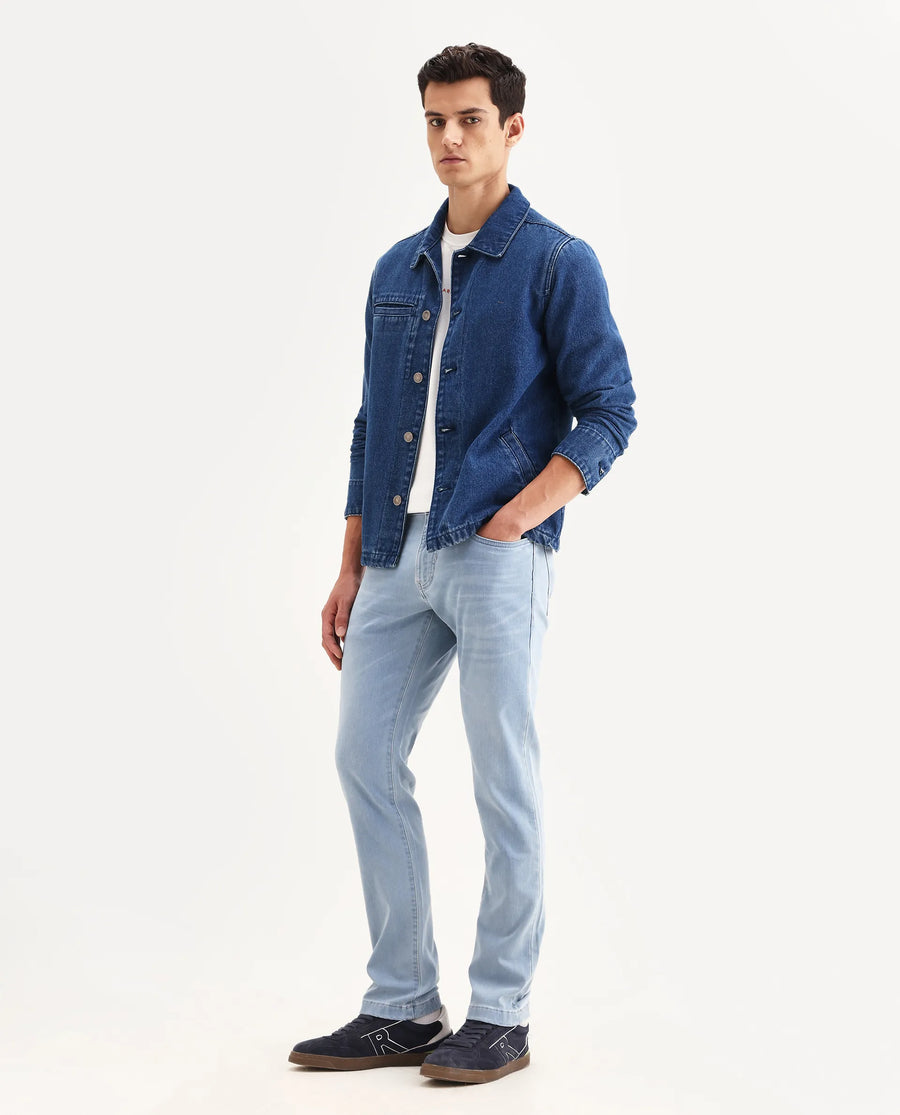 Rare Rabbit Men's Airus-S Light Blue Cotton Fabric Hawk Slim Plain Jeans