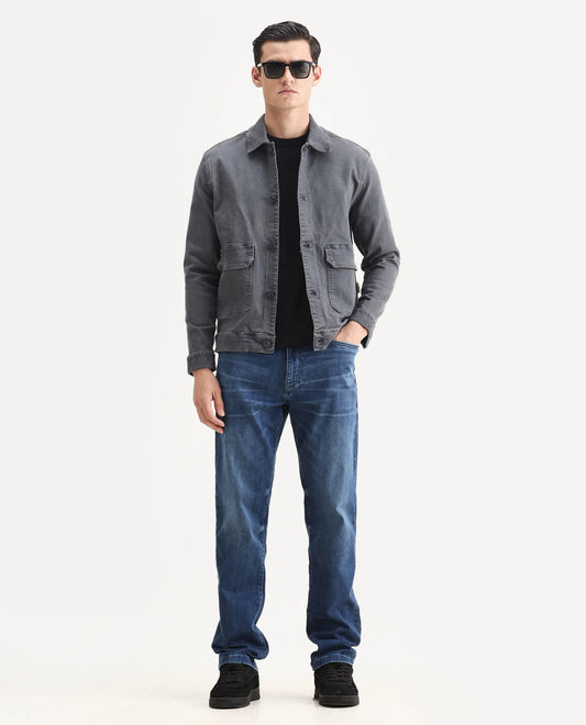 Rare Rabbit Men's Airus Blue Cotton Blend Fabric Morris Regular Fit Plain Jeans