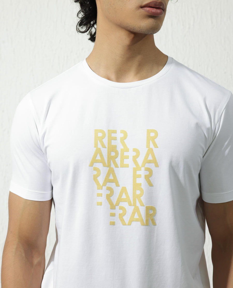Rare Rabbit Men's Akro White Cotton Blend Graphic Print Regular Fit Half Sleeve Crew Neck T-Shirt