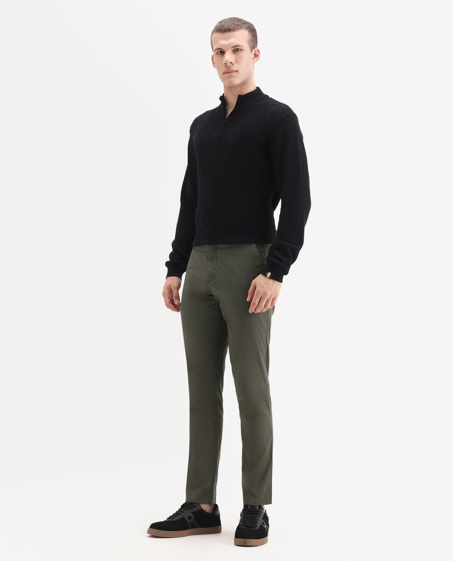 Rare Rabbit Men's Albion Green Cotton Checked Print Regular Fit Trouser