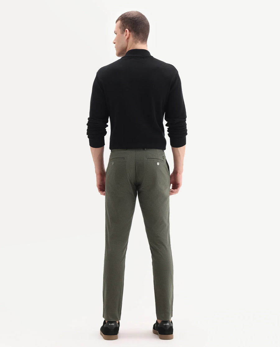 Rare Rabbit Men's Albion Green Cotton Checked Print Regular Fit Trouser