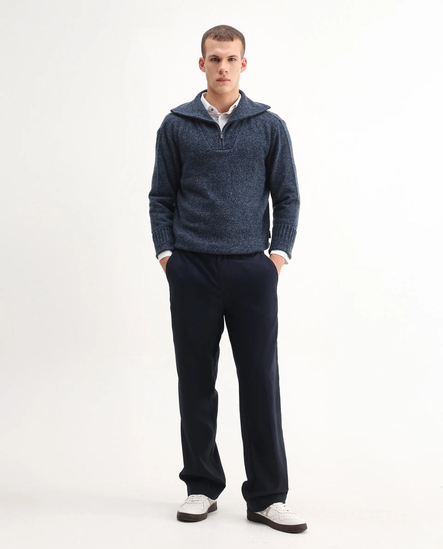 Rare Rabbit Men's Alfert Dusky Navy Polyester Plain Regular Fit Full Sleeve High Neck Sweater