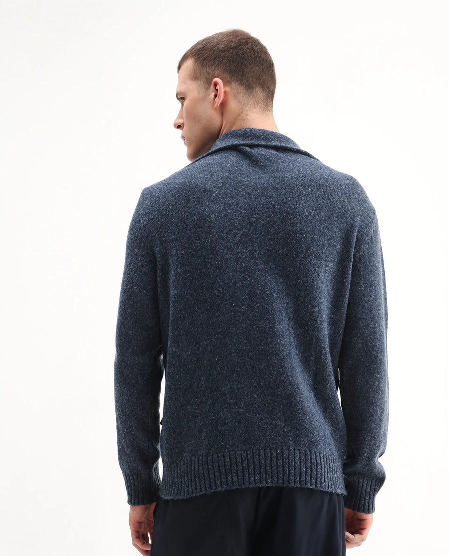 Rare Rabbit Men's Alfert Dusky Navy Polyester Plain Regular Fit Full Sleeve High Neck Sweater