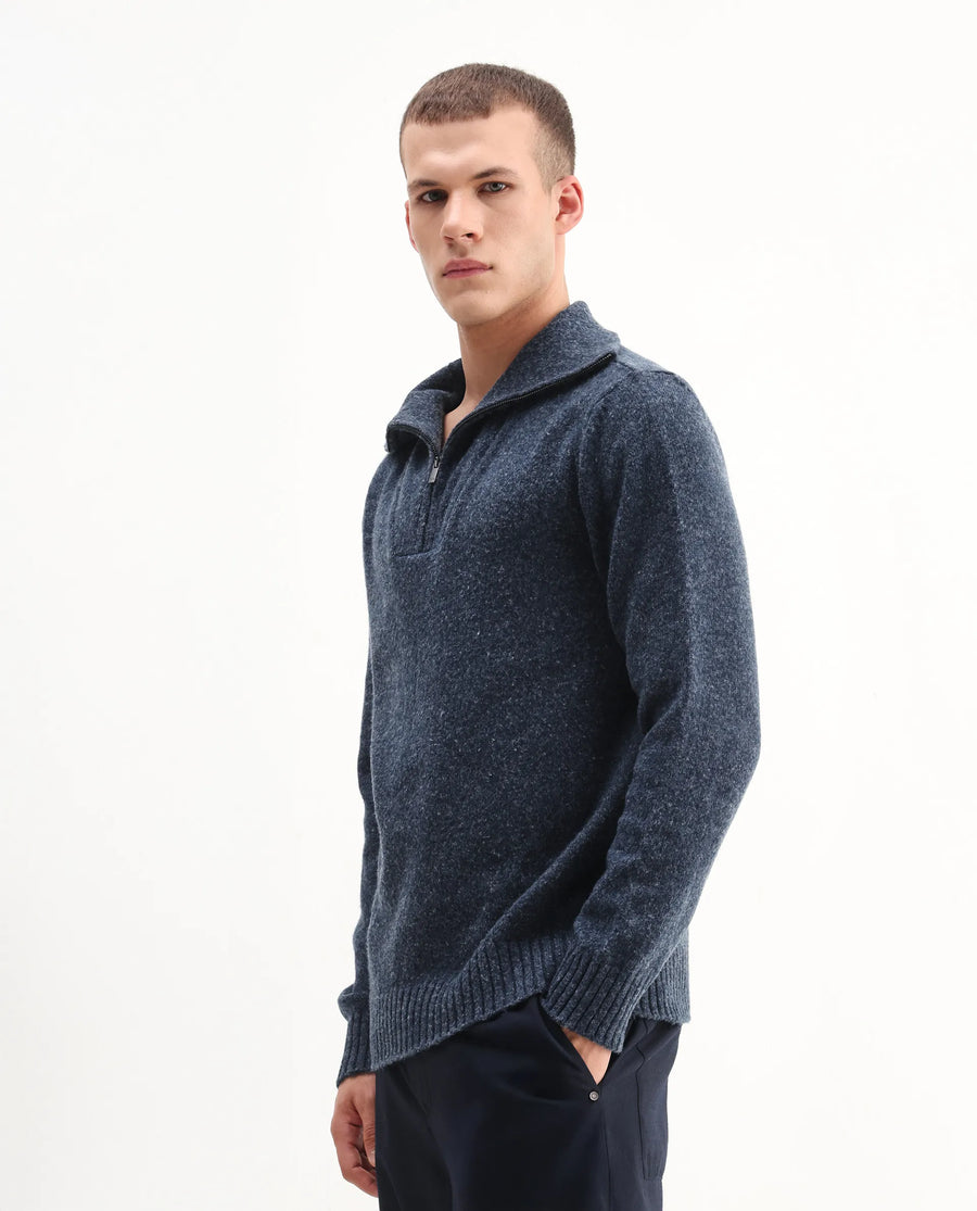 Rare Rabbit Men's Alfert Dusky Navy Polyester Plain Regular Fit Full Sleeve High Neck Sweater