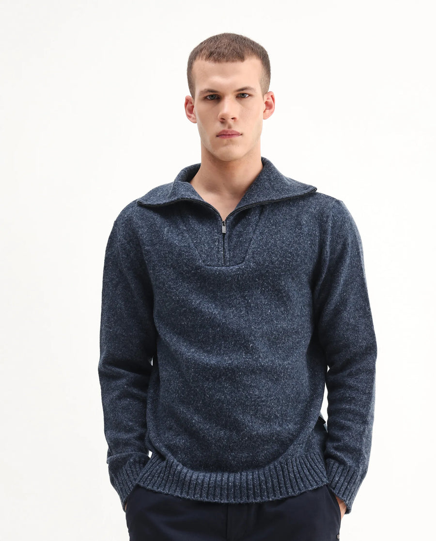Rare Rabbit Men's Alfert Dusky Navy Polyester Plain Regular Fit Full Sleeve High Neck Sweater