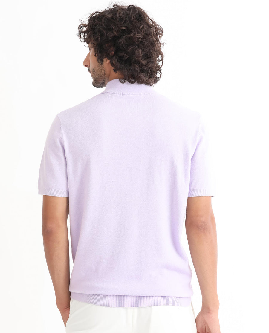 Rare Rabbit Men's Alfet Pastel Purple Viscose Plain Slim Fit Half Sleeve High Neck T-Shirt