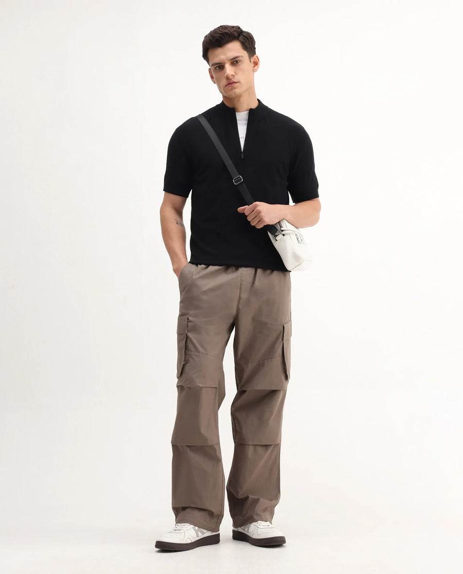 Rare Rabbit Men's Alfeto-25 Black Viscose Plain Regular Fit Half Sleeve High Neck Polo