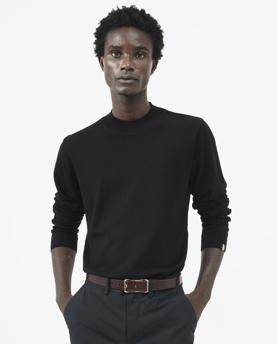 Rare Rabbit Men's Alfot Black Viscose Plain Regular Fit Full Sleeve High Neck Sweater
