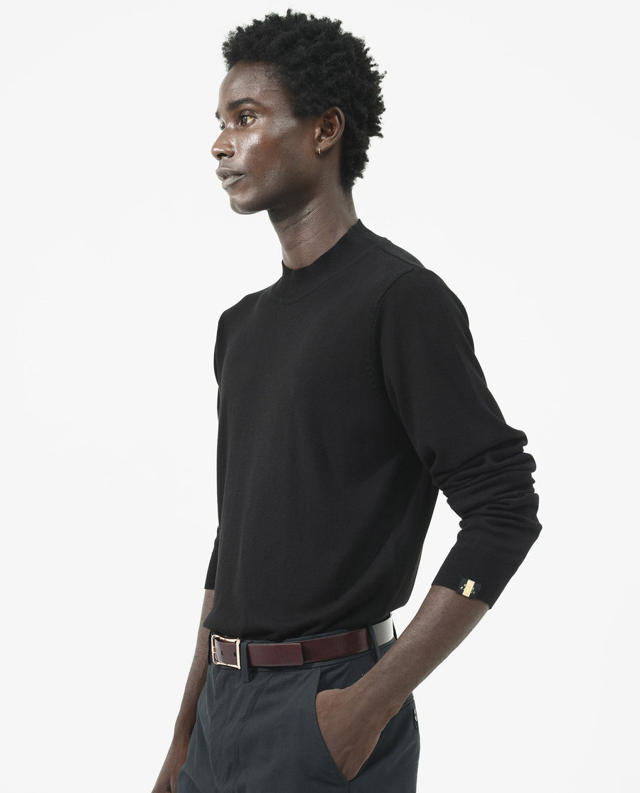 Rare Rabbit Men's Alfot Black Viscose Plain Regular Fit Full Sleeve High Neck Sweater