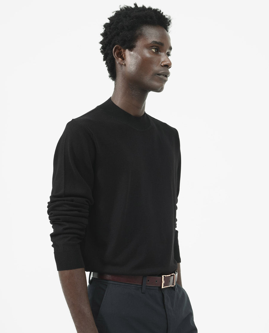 Rare Rabbit Men's Alfot Black Viscose Plain Regular Fit Full Sleeve High Neck Sweater