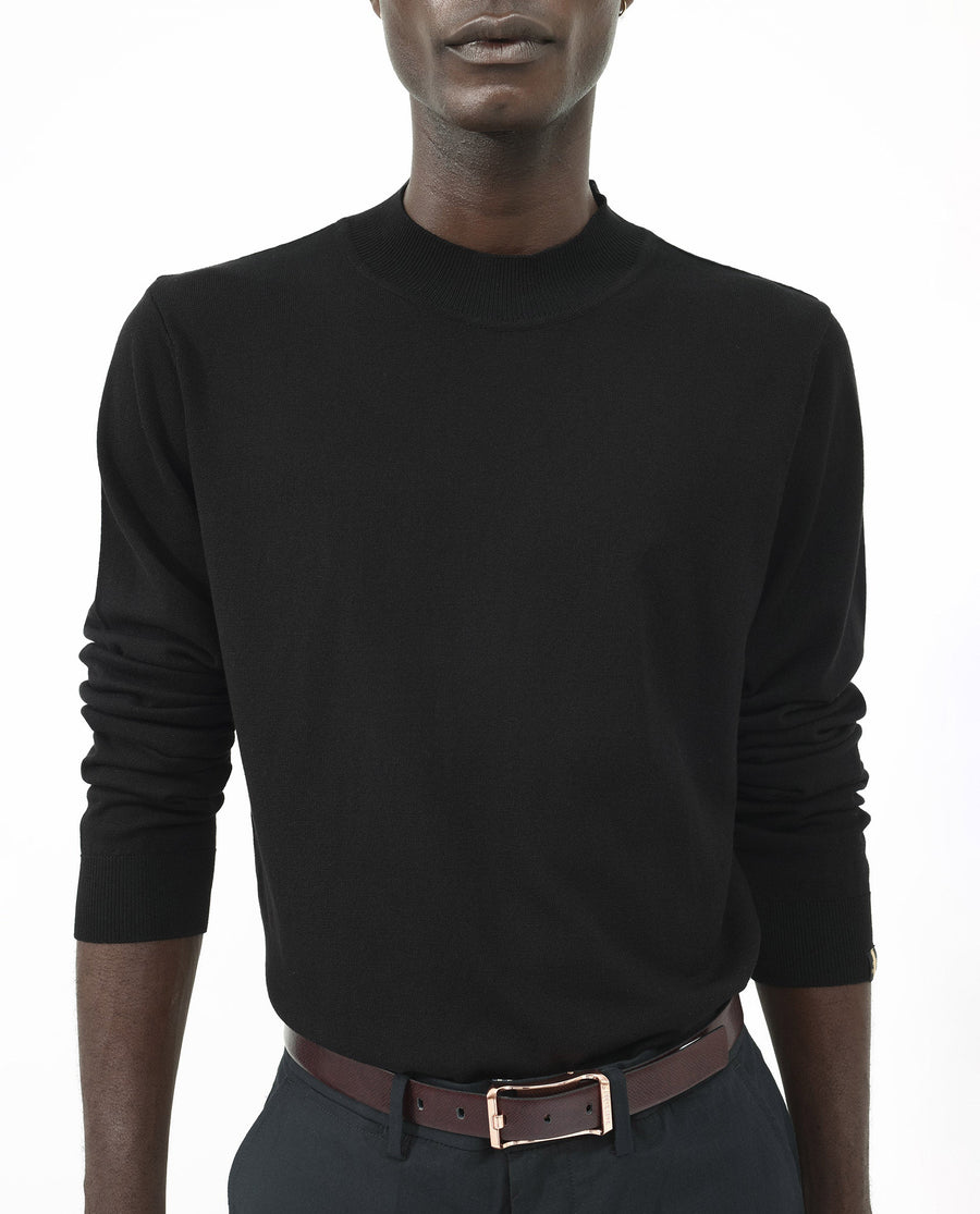 Rare Rabbit Men's Alfot Black Viscose Plain Regular Fit Full Sleeve High Neck Sweater