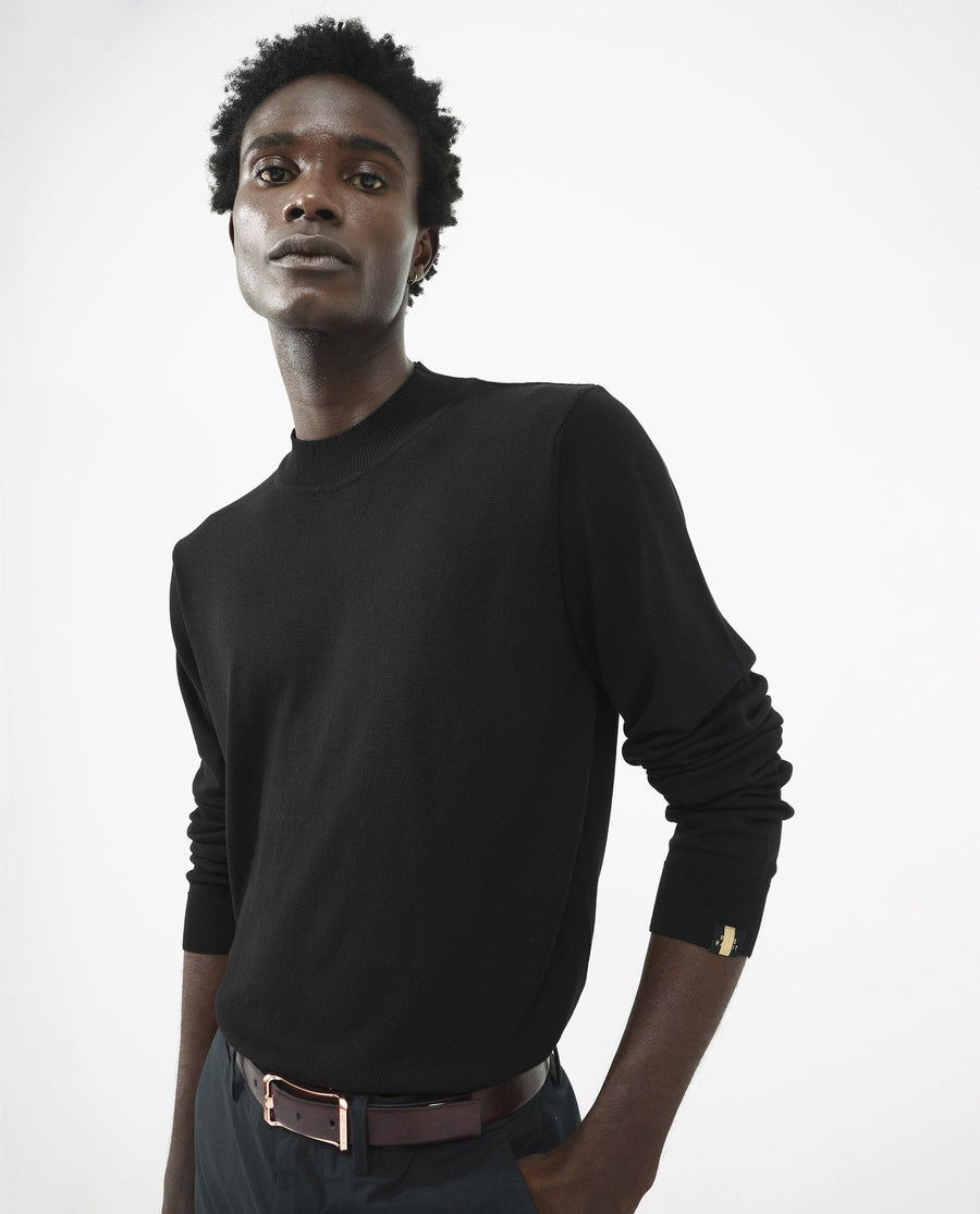 Rare Rabbit Men's Alfot Black Viscose Plain Regular Fit Full Sleeve High Neck Sweater