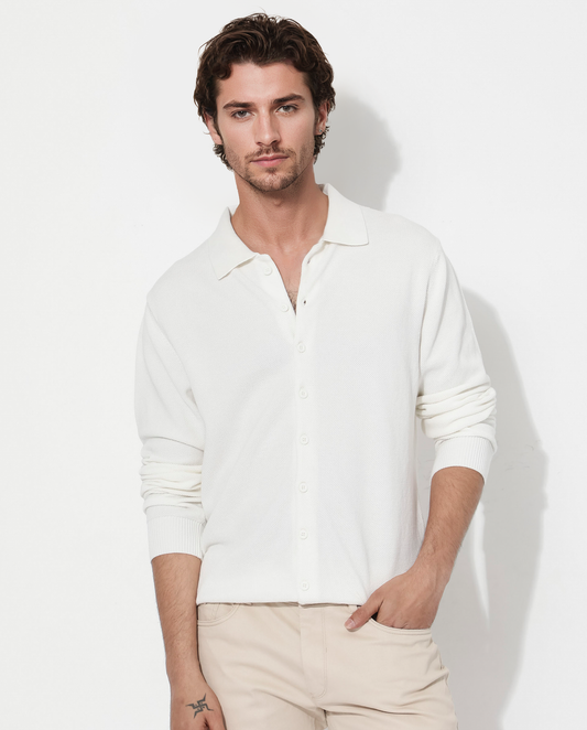 Rare Rabbit Men's Alias-N Off White Cotton Plain Regular Fit Full Sleeve Collared Shirt