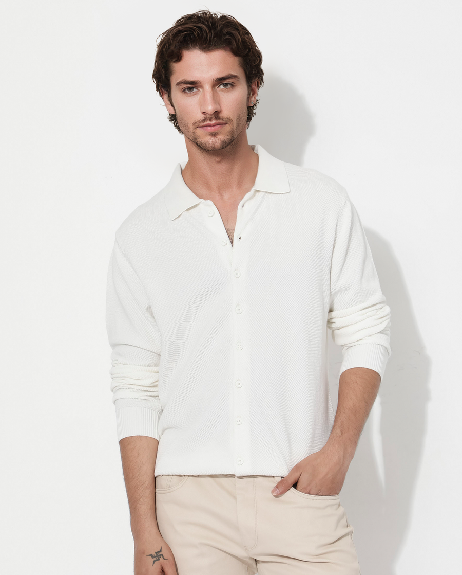 Rare Rabbit Men's Alias-N Off White Cotton Plain Regular Fit Full Sleeve Collared Shirt