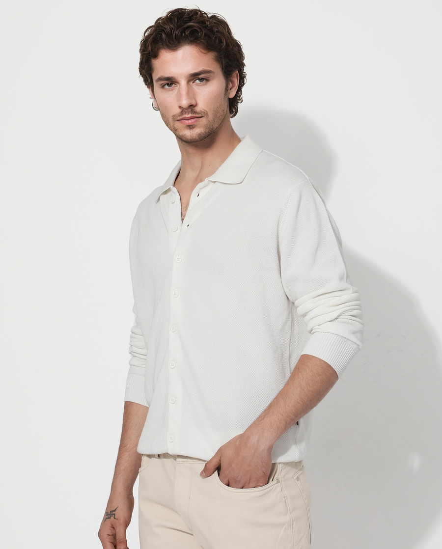 Rare Rabbit Men's Alias-N Off White Cotton Plain Regular Fit Full Sleeve Collared Shirt