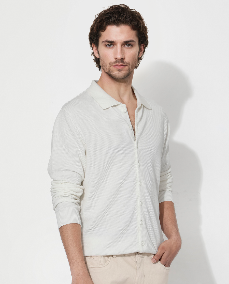 Rare Rabbit Men's Alias-N Off White Cotton Plain Regular Fit Full Sleeve Collared Shirt