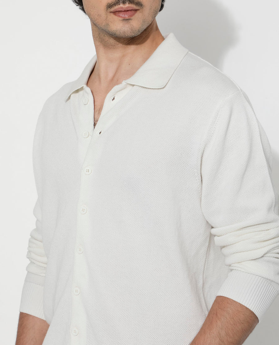 Rare Rabbit Men's Alias-N Off White Cotton Plain Regular Fit Full Sleeve Collared Shirt