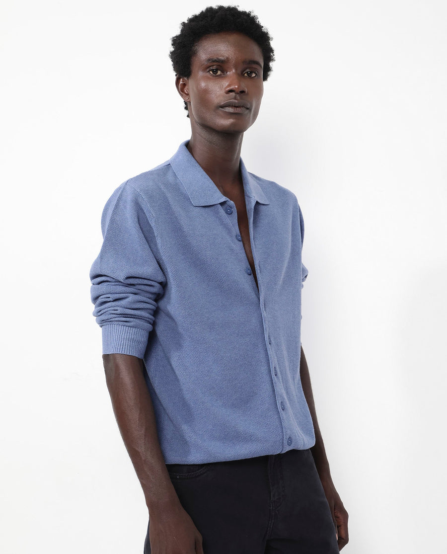 Rare Rabbit Men's Alias-N Dusky Blue Cotton Plain Regular Fit Full Sleeve Collared Shirt