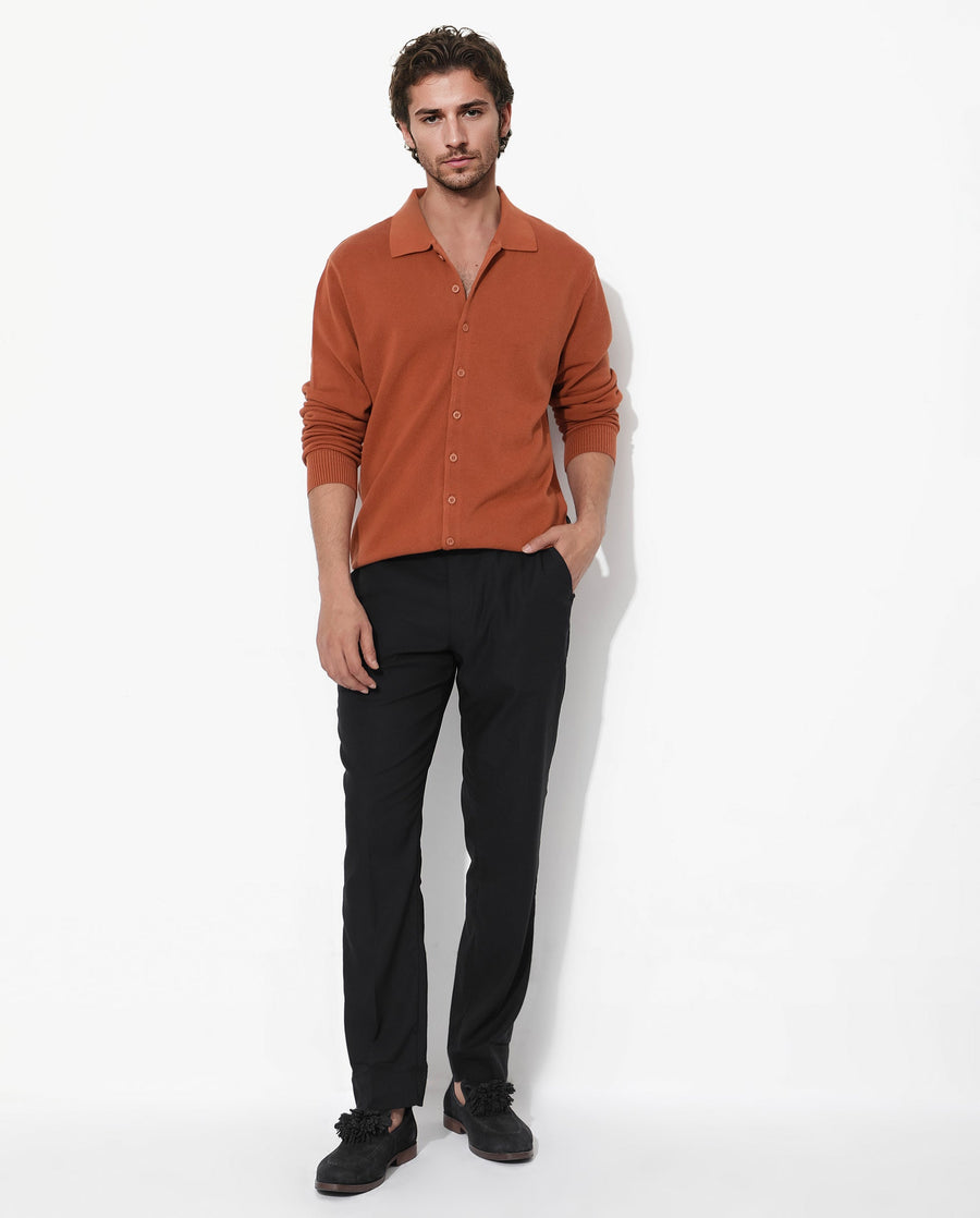 Rare Rabbit Men's Alias-N Dusky Rust Cotton Plain Regular Fit Full Sleeve Collared Shirt