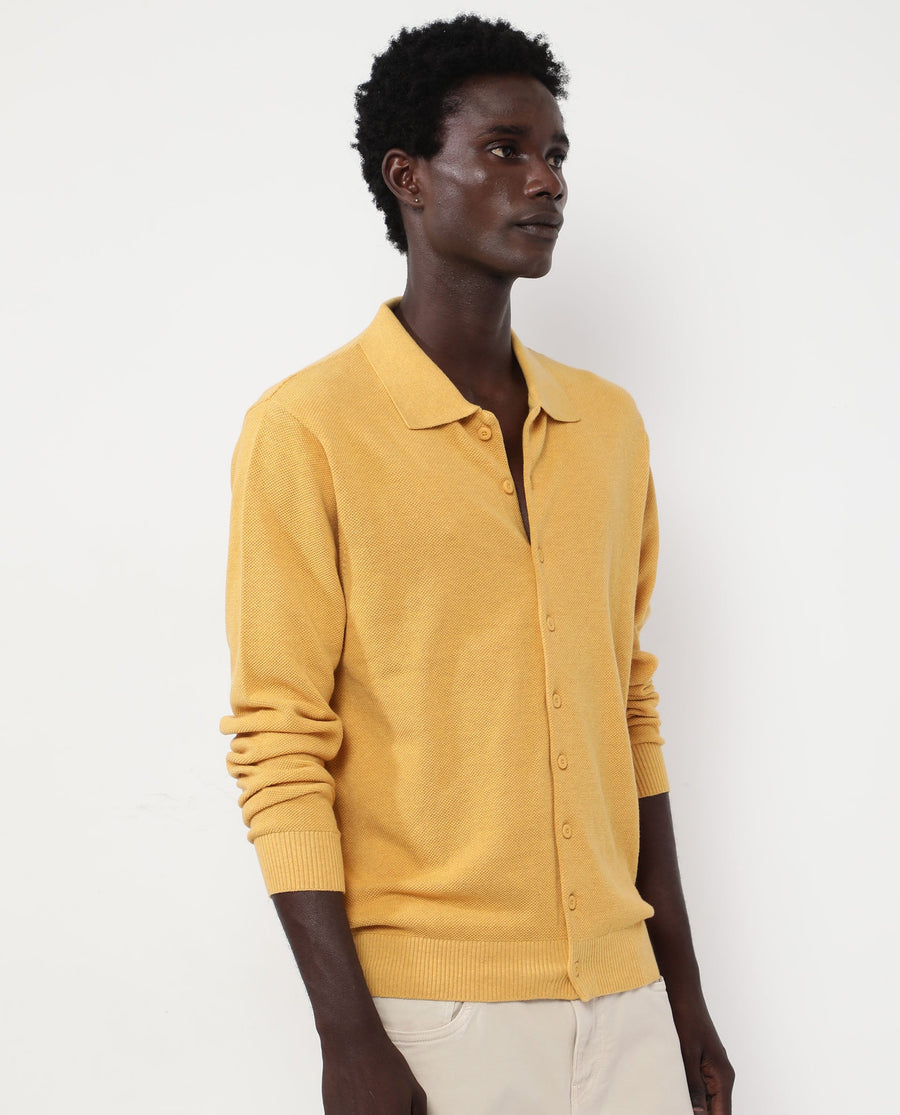 Rare Rabbit Men's Alias-N Dusky Yellow Cotton Plain Regular Fit Full Sleeve Collared Shirt