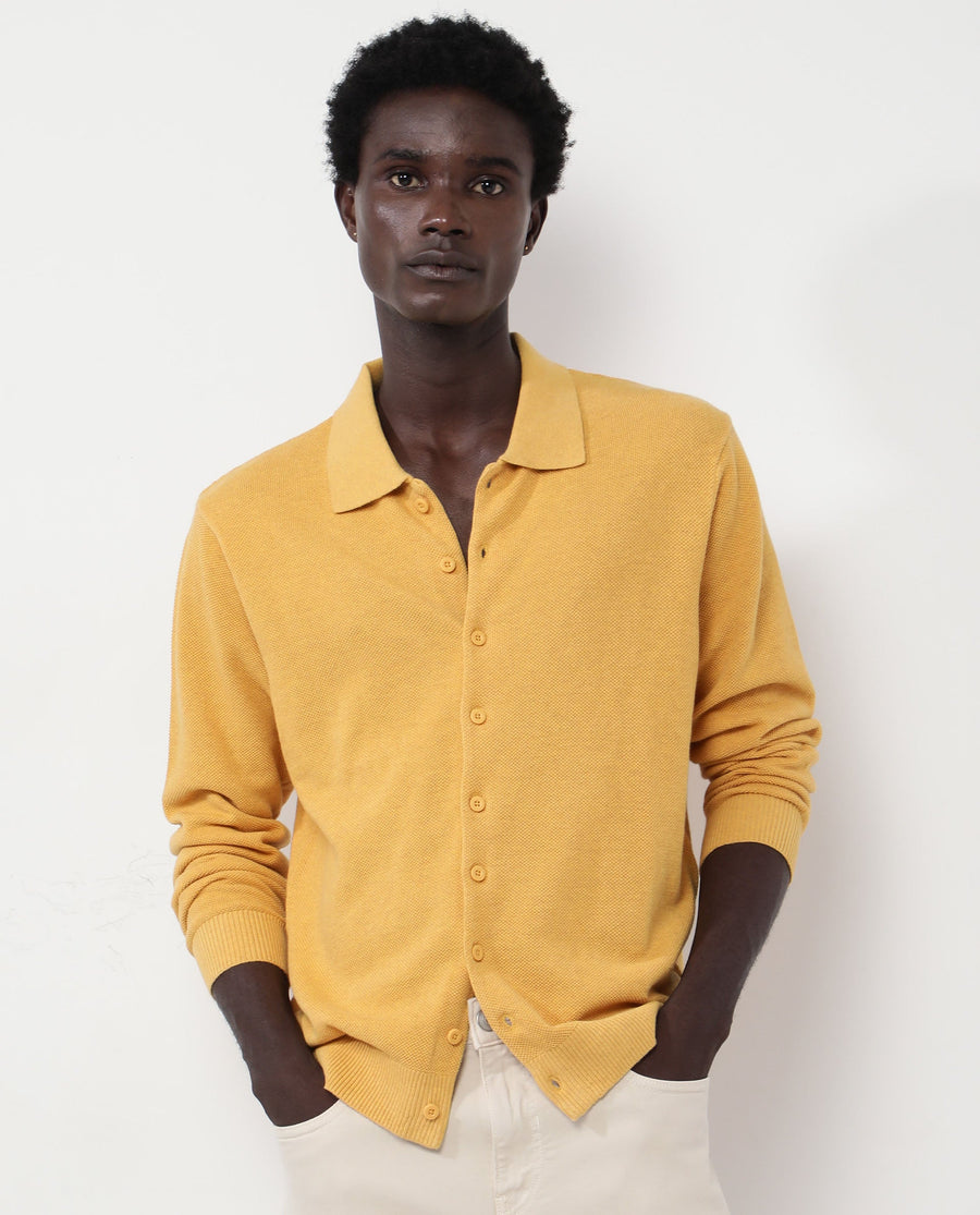 Rare Rabbit Men's Alias-N Dusky Yellow Cotton Plain Regular Fit Full Sleeve Collared Shirt